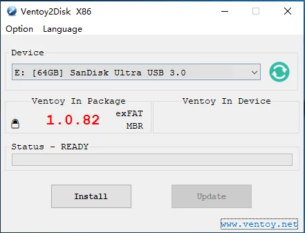 Ventoy windows tool to create the bootable USB drive